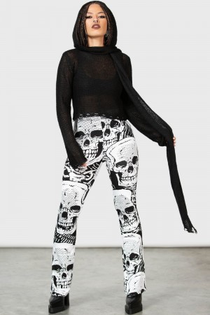 Killstar Plentiful Reap Bootcut Trousers Negros Blancos | 36721-JGPH