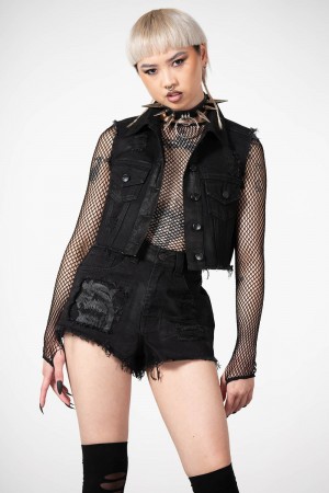 Killstar Prediction Patch Denim Shorts Negros | 73561-MWHF