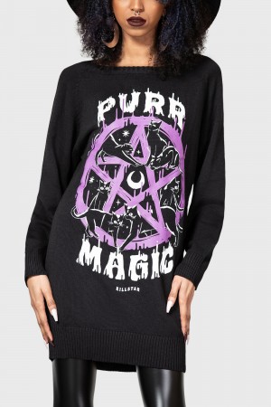 Killstar Purr Magic Knit Sueter Negros | 04857-CRGB