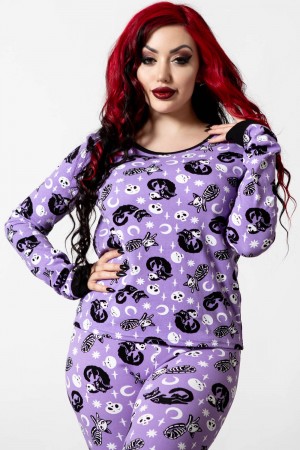 Killstar Purr Off Long Sleeve Top [PLUM] Morados | 34159-NSCF