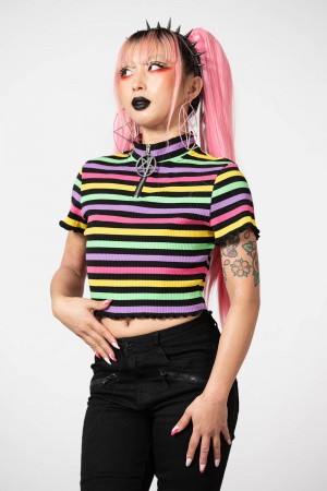 Killstar Rainbow Child Acanalado Crop Top Rainbow | 89521-EJWY