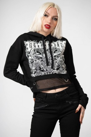 Killstar Reagon Crop Hoodie Negros | 24630-HTKP