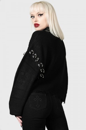 Killstar Rook Knit Sueter Negros | 45961-GQXL