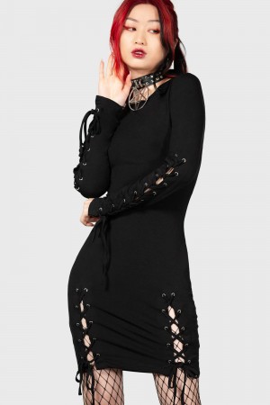 Killstar Rory Bodycon Vestido Negros | 69307-UDSG