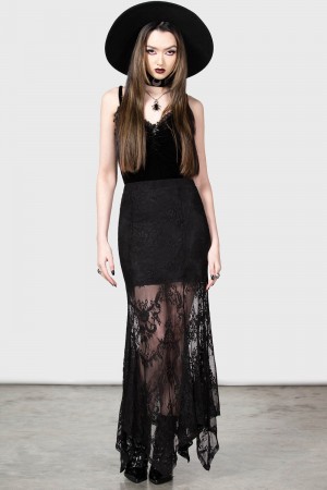 Killstar Rosa Encaje Maxi Skirt Negros | 71608-JCYN