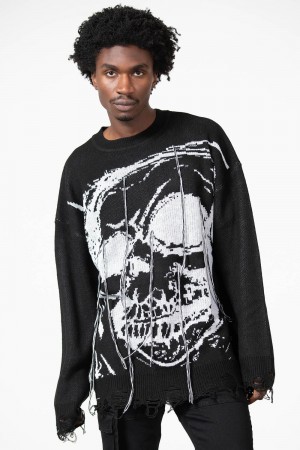 Killstar Ruined Relic Knit Sueter Negros | 63197-GIUP