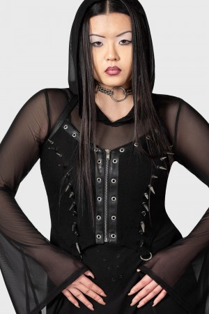 Killstar Saintly Spiked Corset Negros | 80947-XORK