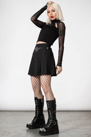 Killstar Scary Plisado Skirt Negros | 50729-OPRI