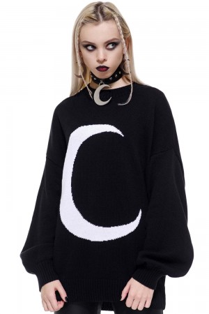 Killstar Selena Knit Sueter Negros | 50319-IZGB