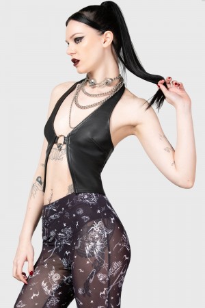 Killstar Sheenah Halter Top Negros | 09823-AGOJ