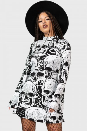 Killstar Skeleton Season Mini Vestido Negros Blancos | 67953-NZGD