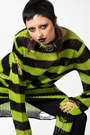 Killstar Slimer Distress Knit Sueter Verdes | 35498-ECZO