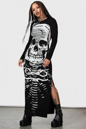 Killstar Spine Chilling Maxi Vestido Negros | 89634-JWOE