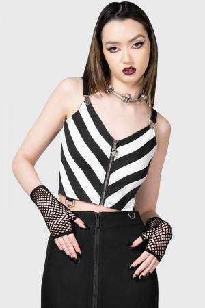 Killstar Stripe O Negative Top Negros Blancos | 94352-BIRP