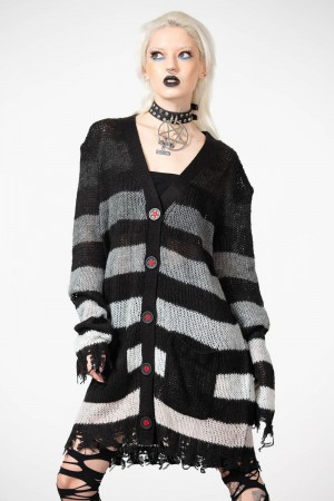 Killstar Stripe Of Evil Cardigan Grises | 92548-PVWH