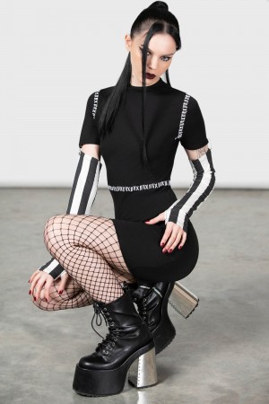 Killstar Stripes & Stitches Vestido Negros | 62413-ATSD