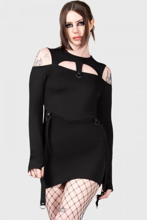 Killstar Sulphur Glow Mini Vestido Negros | 79836-PYSO