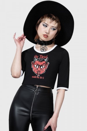 Killstar Temple Hounds Shrunken T-Shirt Negros | 56791-NTOC
