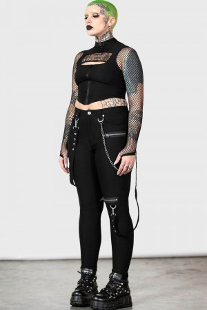 Killstar The Rave Flaco Trousers Negros | 48129-ZNJQ