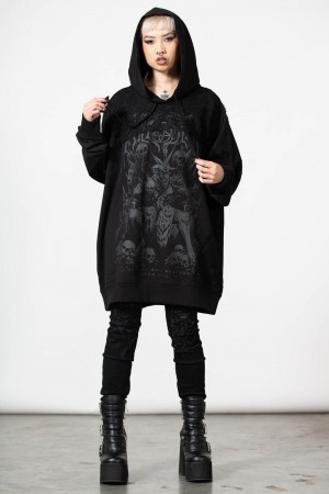 Killstar The Verge Fishnet Hoodie Negros | 72103-YGBO