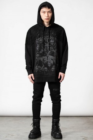 Killstar The Verge Fishnet Hoodie Negros | 14362-ASYO