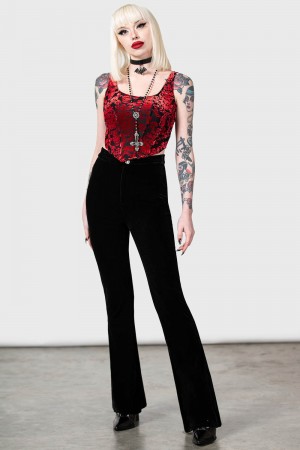 Killstar Thena's Thistle Velvet Bootcut Trousers Negros | 32415-FBTL