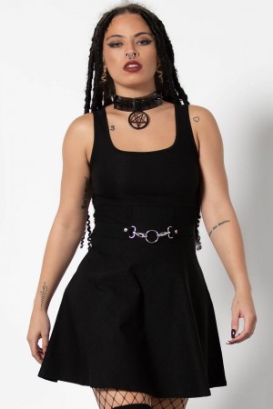 Killstar Thunderstruck O-Ring Vestido Negros | 58091-NZGC
