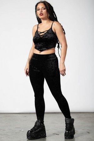 Killstar To Ashes Velvet Leggings Negros | 25910-OAGB