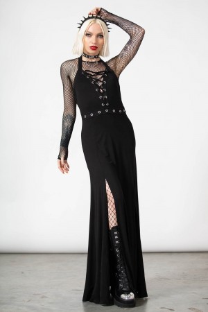 Killstar Tristania Maxi Halter Vestido Negros | 15296-ZQEO