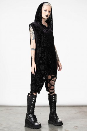 Killstar Truthsayer Burnout Encapuchado Vest Negros | 30265-IVWL