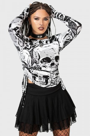 Killstar Unhappy Haunting Top Negros Blancos | 17405-YJOP