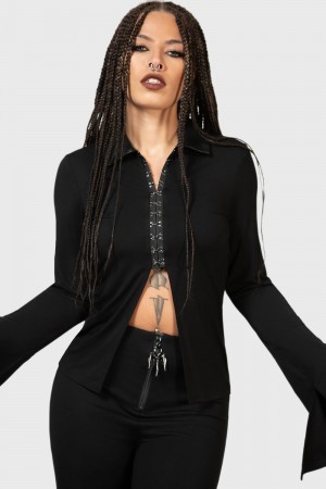 Killstar Vamp Fatale Shirt Negros | 59186-XVIE