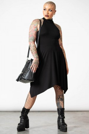 Killstar Venomina Halter Vestido Negros | 85392-CYJP