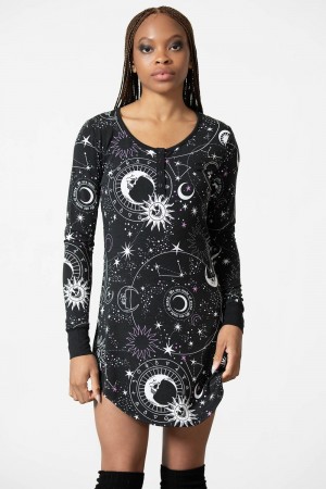 Killstar Venus Lounge Vestido Negros | 12473-XKCT