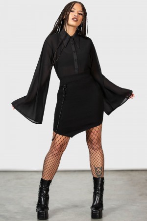 Killstar Viki Asymmetric Skirt Negros | 02358-VPBY