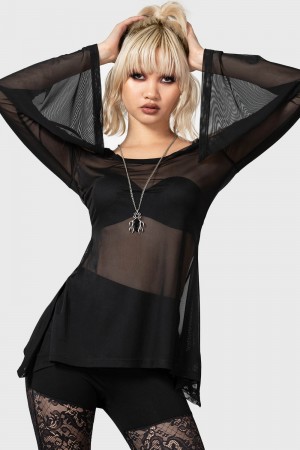 Killstar Waning Orbit Cold-Shoulder Top Negros | 05342-JMHT