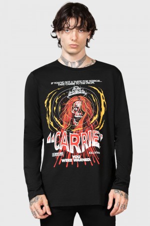 Killstar Warned Long Sleeve Top Negros Rojos | 56083-AJPF