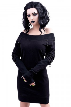 Killstar Wicked Riffs Sueter Vestido Negros | 50694-HZUX