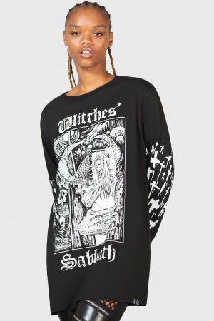 Killstar Witches' Sabbath Long Sleeve Top Negros Blancos | 23186-IMWT