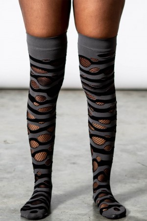 Killstar Wretched Soul Distress Socks [BLACK/ASH] Grises | 89301-ICLV