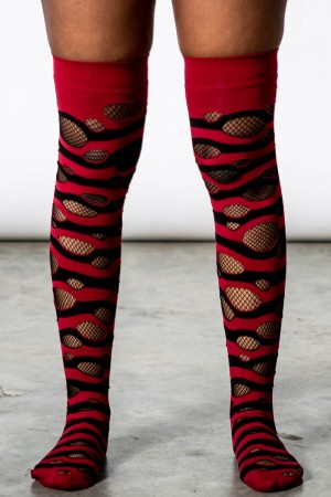 Killstar Wretched Soul Distress Socks [BLACK/BLOOD] Rojos | 59708-KXSQ
