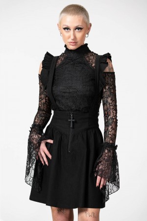 Killstar Yuna Suspender Skirt Negros | 50372-CVGM