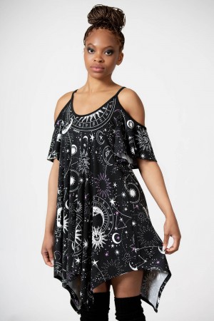 Killstar Zodiac Lounge Vestido Negros | 21396-VHAS