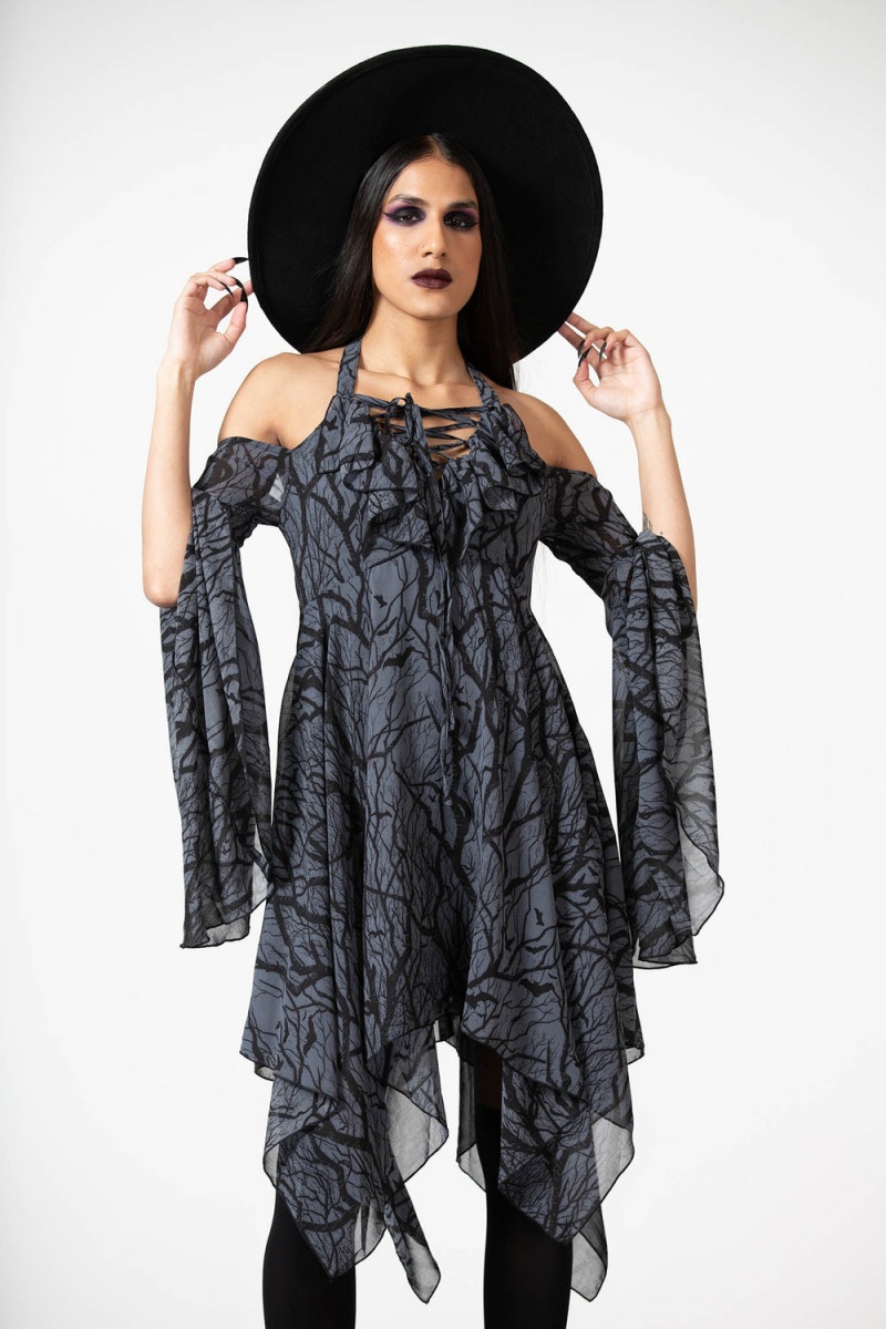 Killstar Adalyn Halter Vestido Negros | 75102-UXML