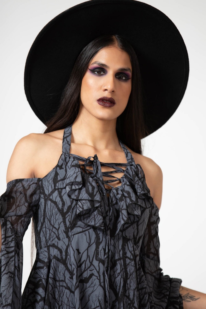 Killstar Adalyn Halter Vestido Negros | 75102-UXML