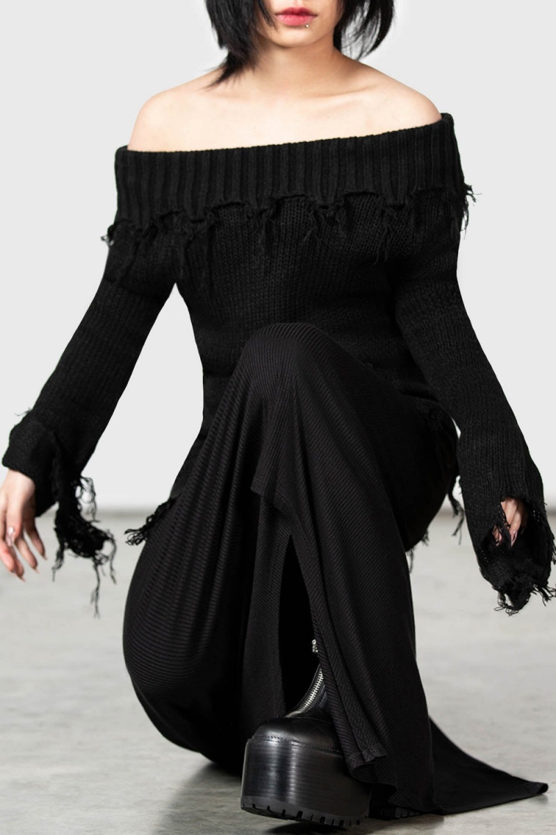 Killstar Aelfwine Asymmetric Sueter Negros | 37951-XKSE