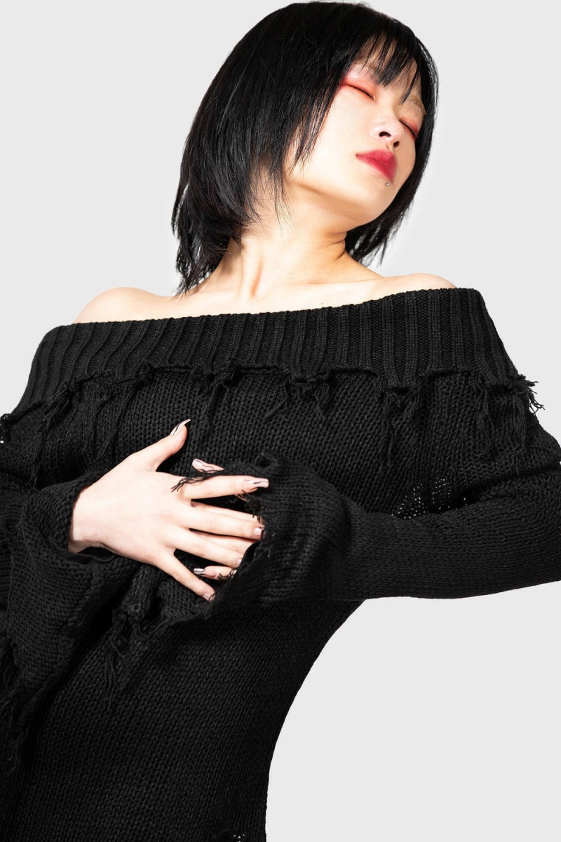 Killstar Aelfwine Asymmetric Sueter Negros | 37951-XKSE