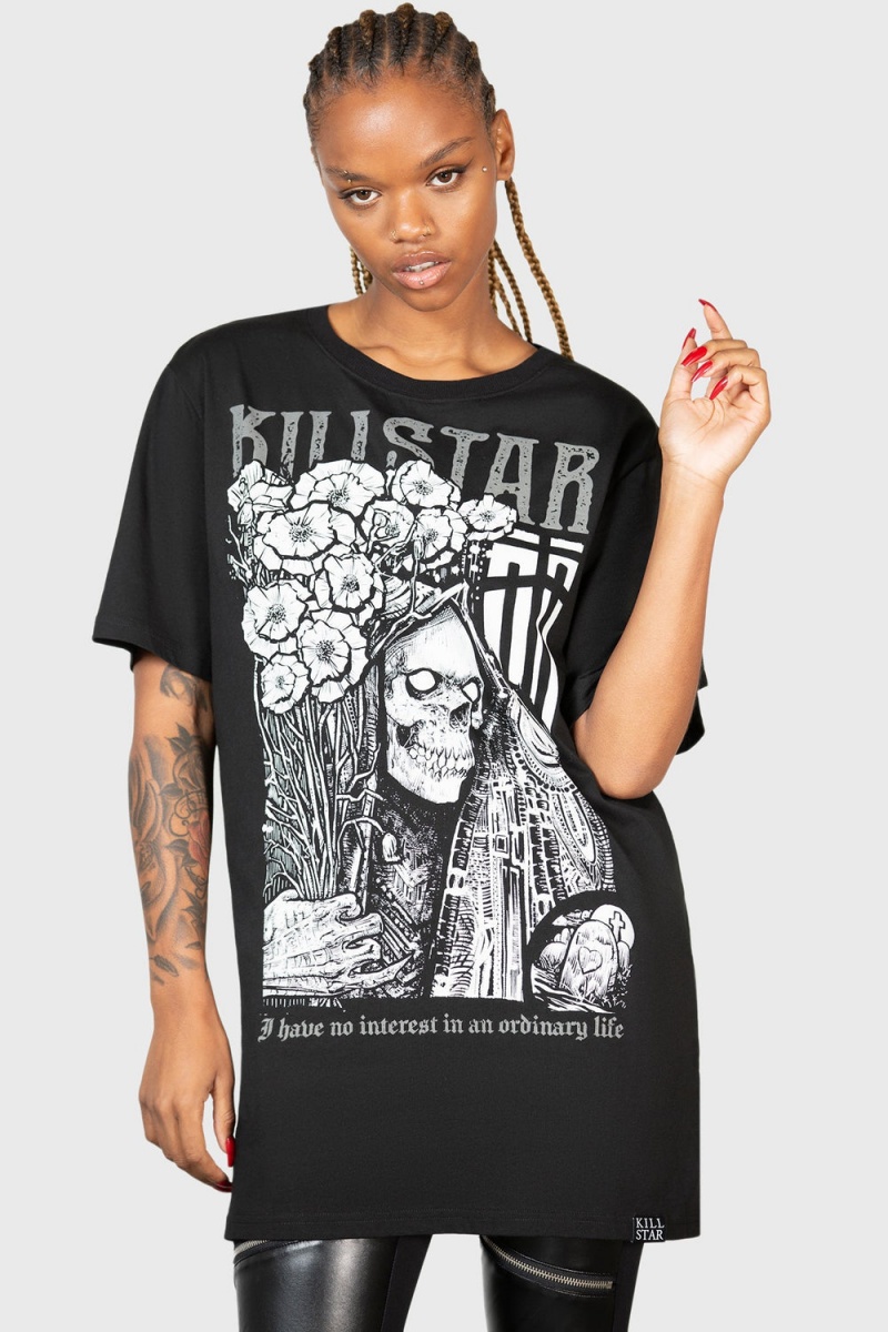 Killstar Afterdark T-Shirt Negros Blancos | 20176-LQXR