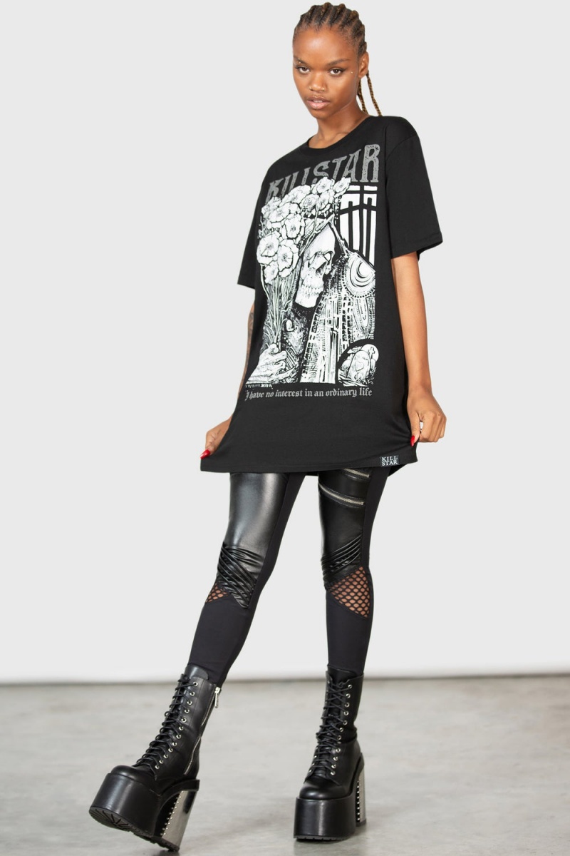 Killstar Afterdark T-Shirt Negros Blancos | 20176-LQXR