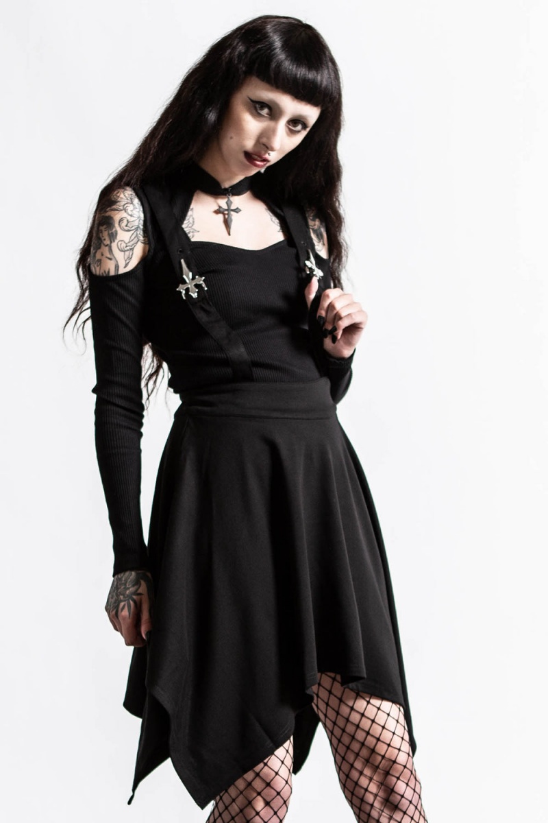 Killstar Aggie Suspender Skirt Negros | 23165-RPDQ